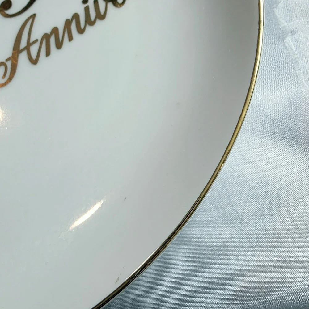 Vintage 50th Anniversary Porcelain Plate Floral Gold Trim Celebration Home Decor